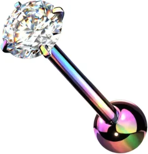 6 mm Prong Set Round CZ Surgical Steel Tongue Rings Barbell 14G 5/8" Rainbow/Clear Body Unique Jewelry Delicate Design Piercing Steel Surgical For Women
