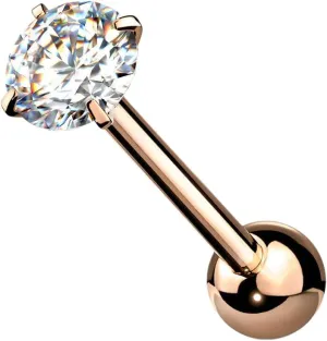 6 mm Prong Set Round CZ Surgical Steel Tongue Rings Barbell 14G 5/8" Rose Gold/Clear Body Unique Jewelry Delicate Design Piercing Steel Surgical For Women