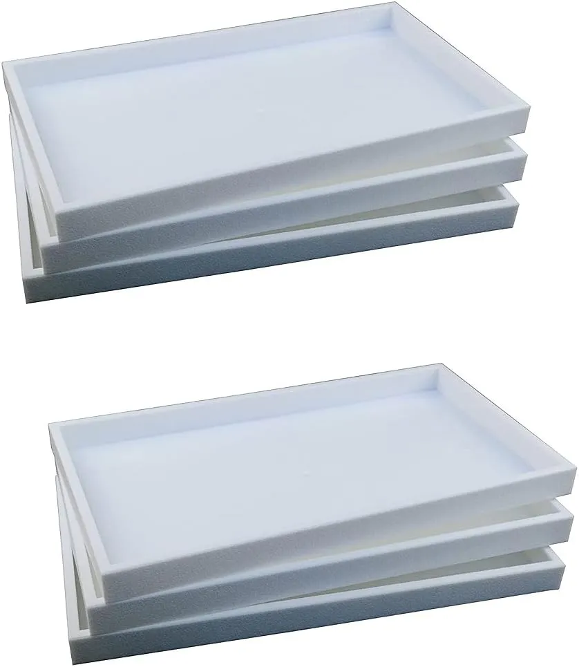 6 Pack of White Plastic Stackable Standard size Jewelry Display trays. for Rings, Bracelets, Necklaces, Pendants, Bracelets in Showcases, Over the counter in store. Jewelry Organizer (White)