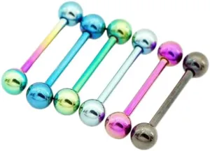6 Pc 14G 5/8" 5mm Ball Titanium Plated On Surgical Steel Tongue ring, Barbells Body Unique Jewelry Delicate Design Piercing Steel Surgical For Women