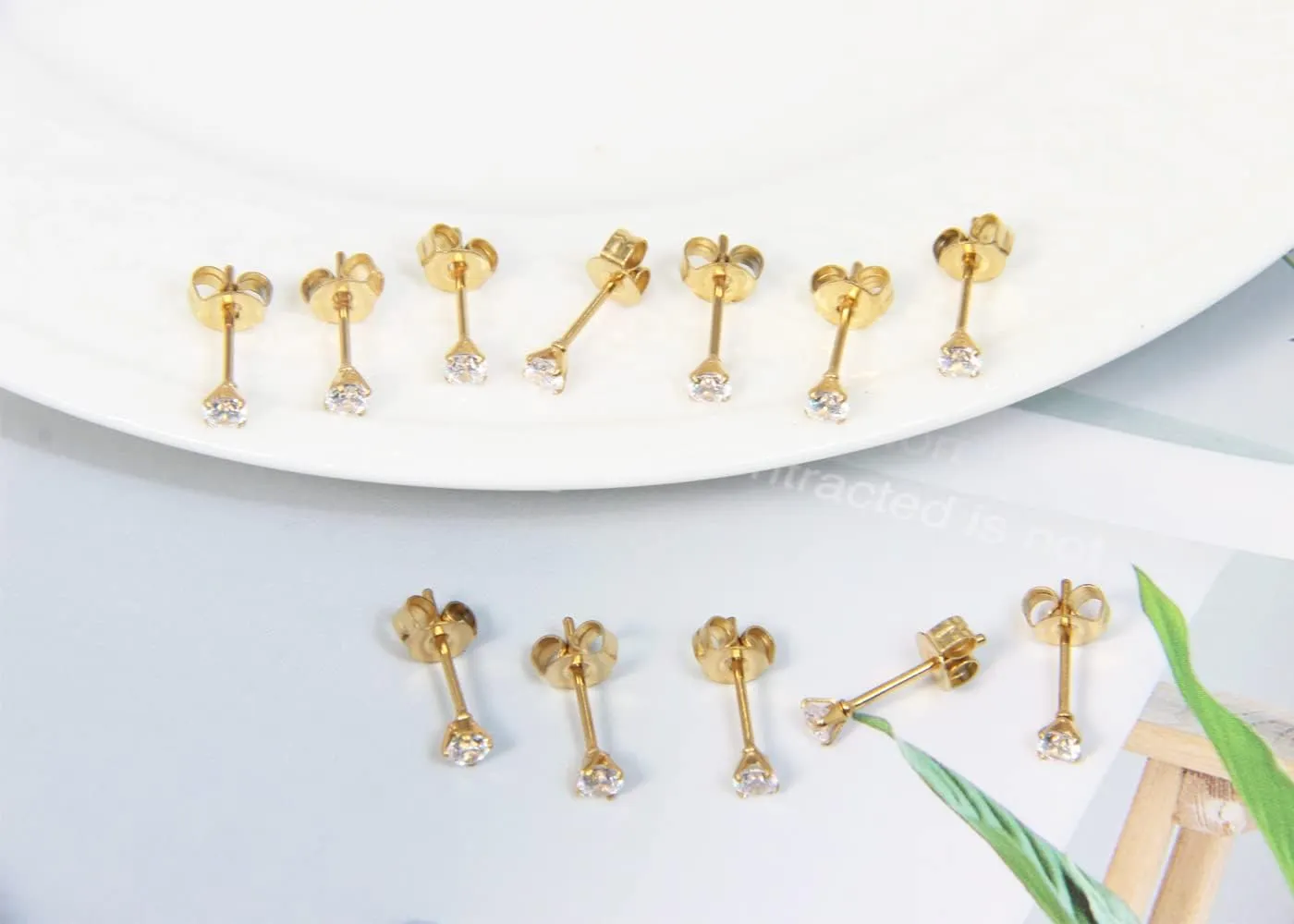 6Pairs 2mm/3mm Surgical Steel Hypoallergenic Piercing Studs, 20G 14K Real Gold Filled Tiny Stud Earrings Set for Multiple Hole Piercing (Cubic Zirconia, Pearl, Ball)