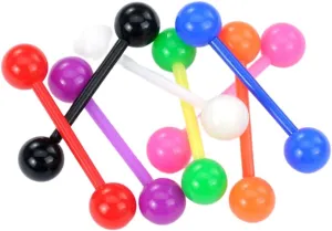 8 Pairs 16 Pc Solid Ball Acrylic Flexible Barbell Tongue Rings Non Metal Body Unique Jewelry Delicate Design Piercing Steel Surgical For Women