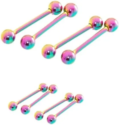 8 Pc 14g Mix 5/8" and 1/2" Length Rainbow Titanium Tongue Rings Barbells Body Unique Jewelry Delicate Design Piercing Steel Surgical For Women