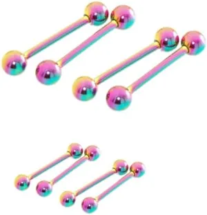 8 Pc 14g Mix 5/8" and 1/2" Length Rainbow Titanium Tongue Rings Barbells Body Unique Jewelry Delicate Design Piercing Steel Surgical For Women
