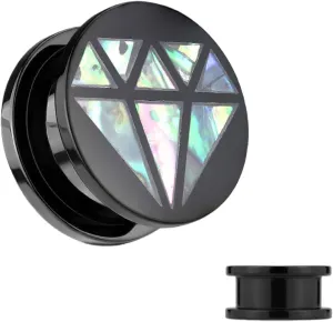 Abalone Inlaid Gem Design Black Acrylic Screw Fit Flesh Tunnels Ear Plugs Gauges 0g (8 mm) Body Unique Jewelry Delicate Design Piercing Steel Surgical For Women