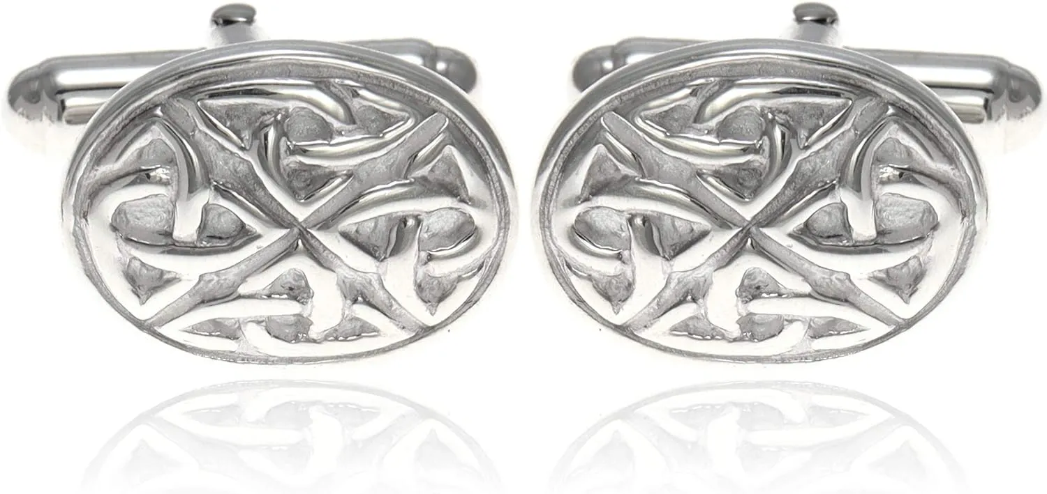 Alexander Castle Men's Cufflinks 925 Sterling Silver Celtic Cufflinks 17mm x 12mm Oval Celtic Trinity Cufflinks with Jewelry Gift Box