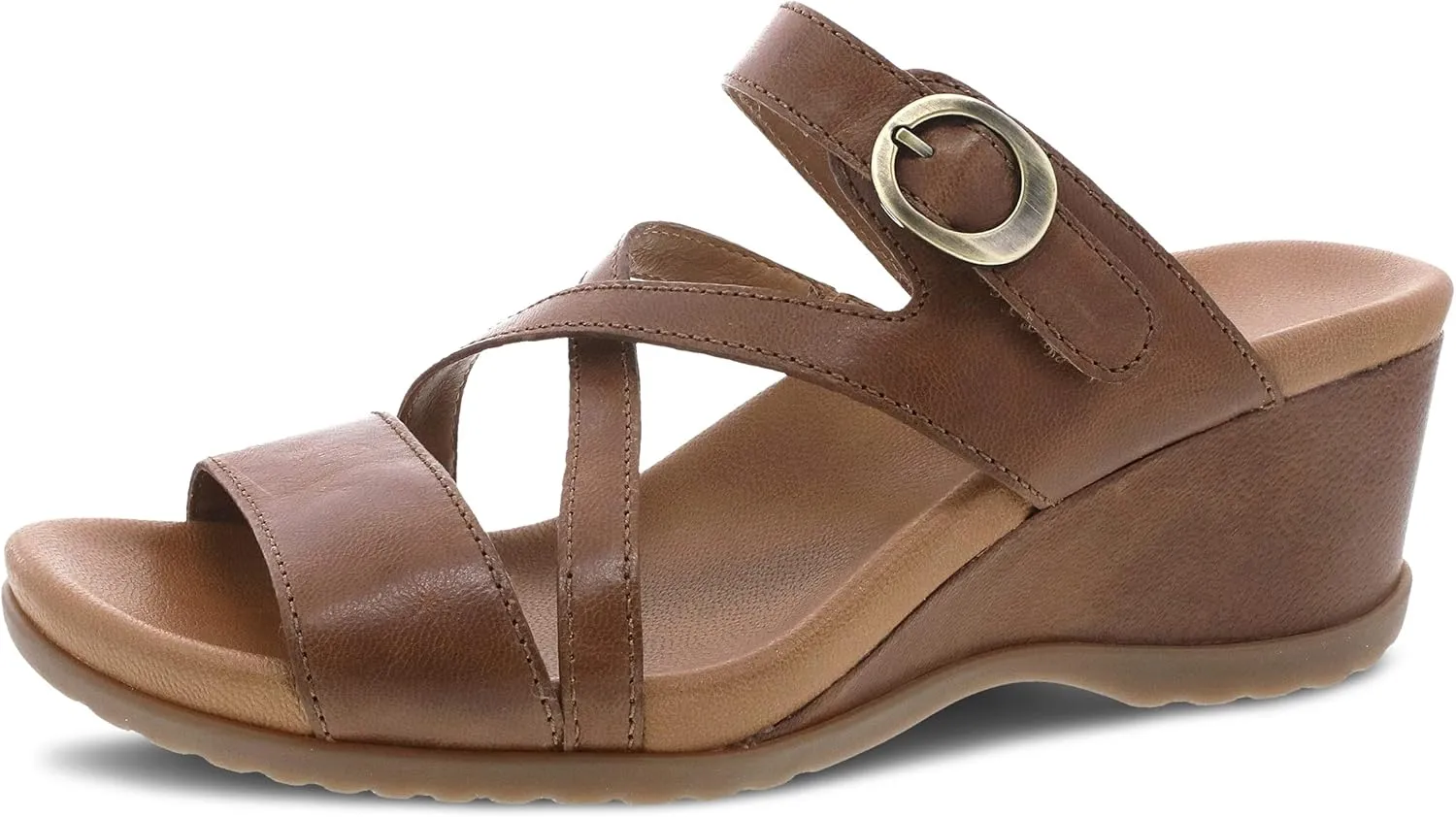 Ana Wedge Sandal for Women  Cushioned, Contoured Footbed for All-Day Comfort and Support  Adjustable Hook & Loop Strap with Buckle Detail  Lightweight Rubber Outsole
