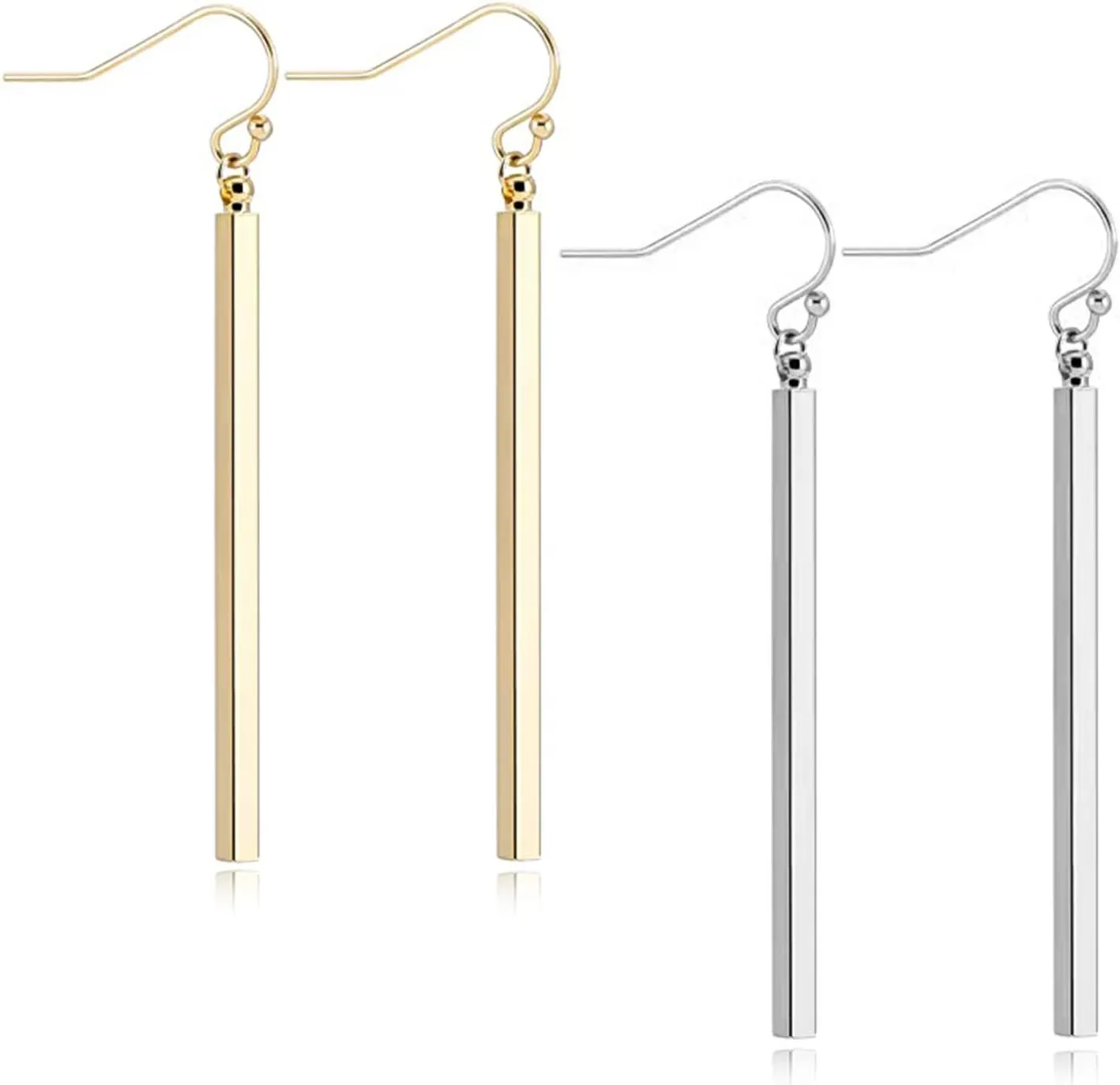 ANDPAI 2 Pairs Handmade Chic Minimalist Vertical Long Bar Dangle Earrings Gold Silver Plated Drop Line Geometric jewelry for Women