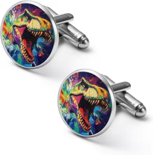 Angry Dinosaur Art Mens Cufflinks Classic Alloy Shirt Cuff Links Unique Jewelry Gift for Groom Father Husband Boyfriend