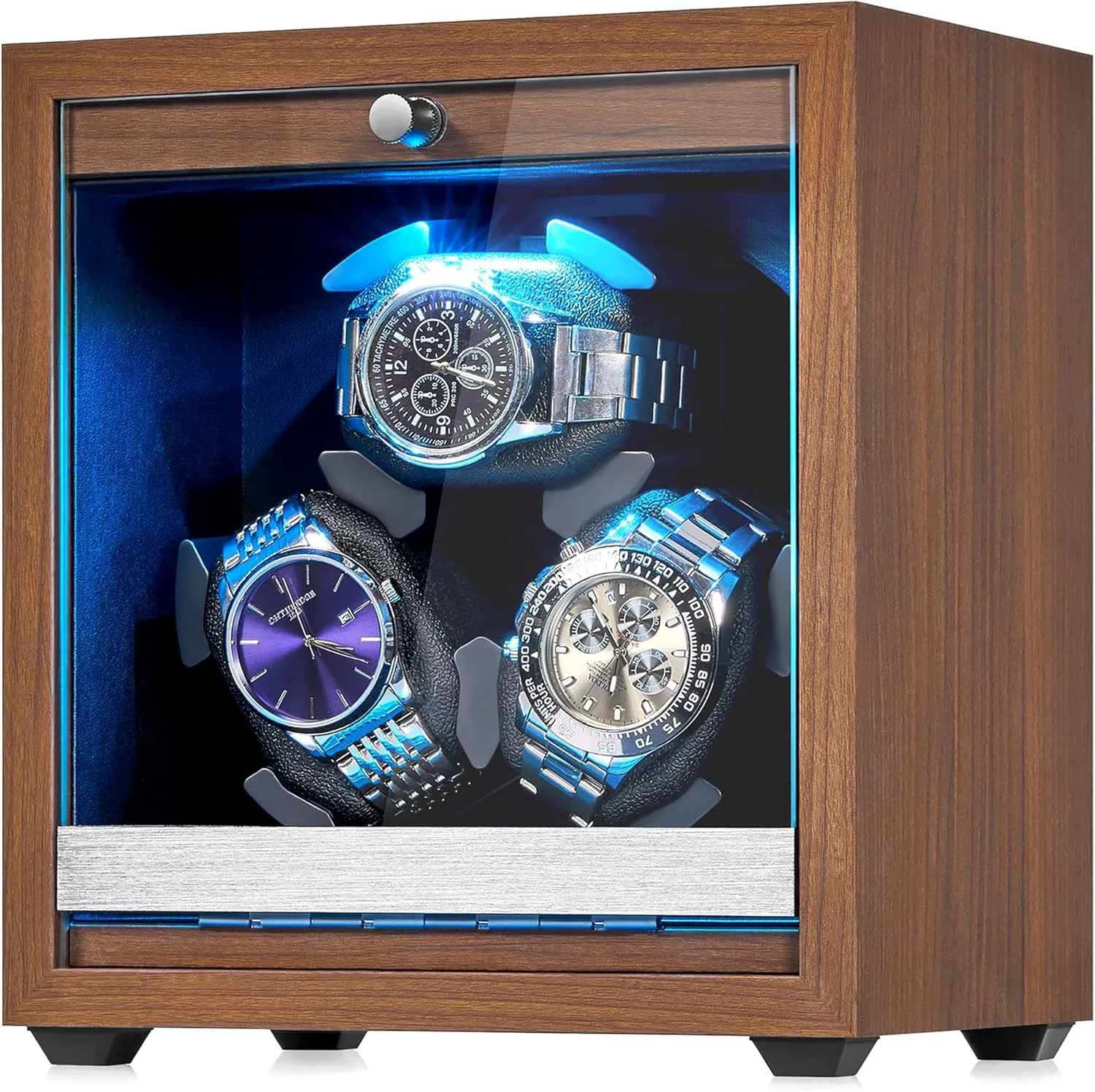 ANWBROAD Watch Winder for Automatic Watch 3 Watch Rotator with LED and 4 Rotating Modes Wooden Automatic Watch Winder Super Quiet Japanese Motor Memory Foam Pillows with Adapter Gift for Man UJWW013M