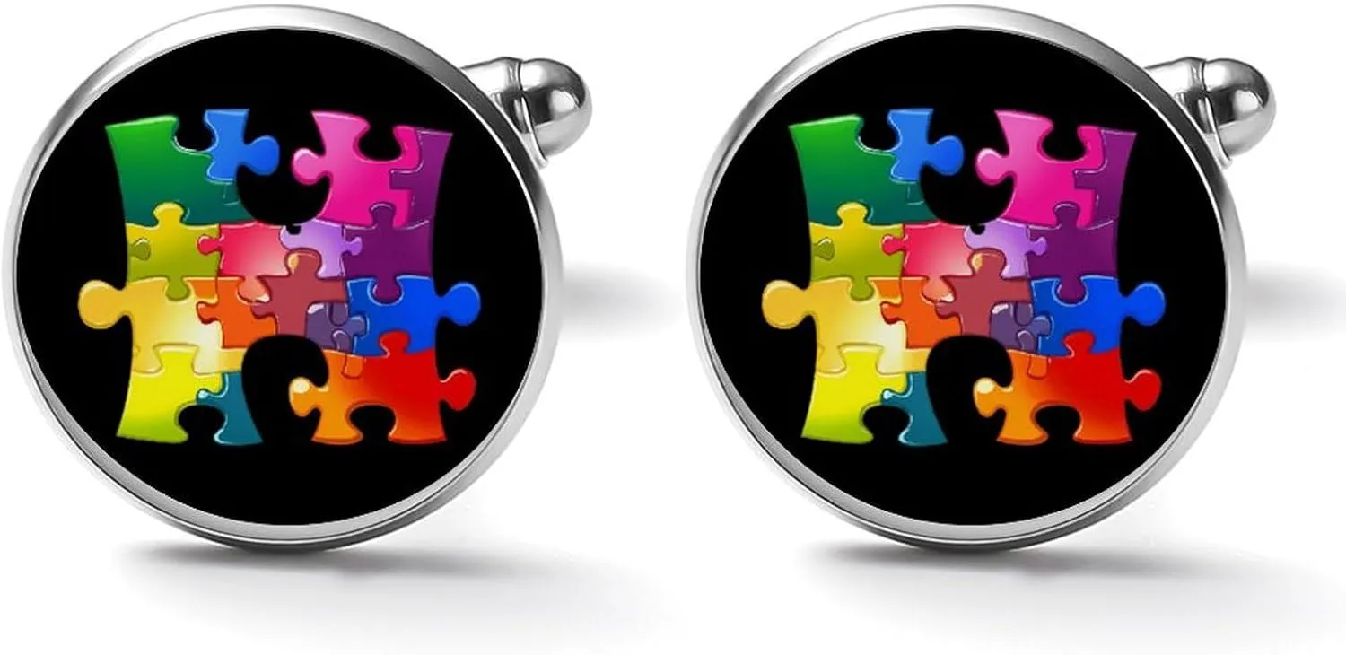 Autism Awareness Puzzle Mens Cufflinks Classic Cuff Links for Wedding Business Accessories