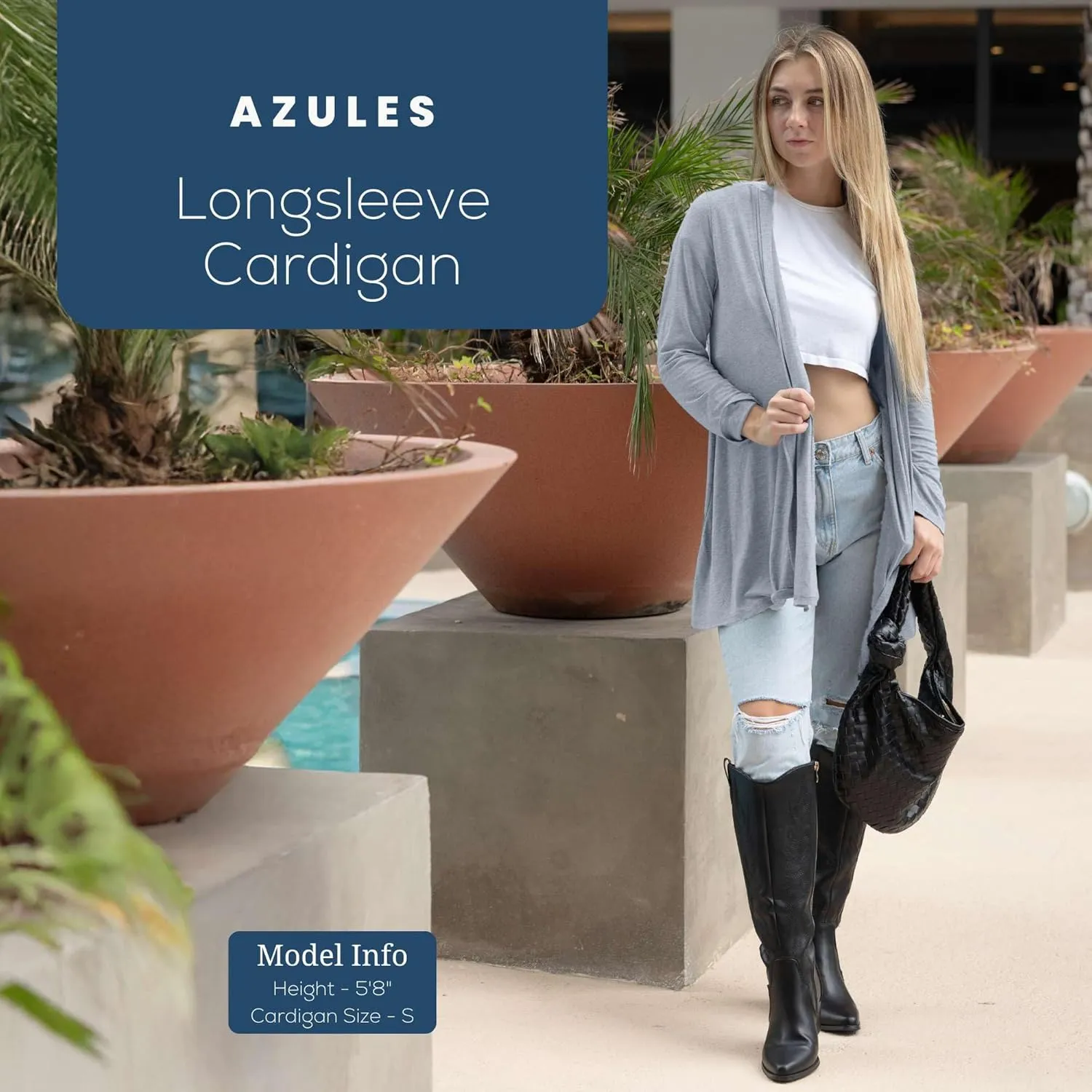 Azules Lightweight Cardigan for Women - Open Front, Flowy, Longer Length & Stylish - Long Sleeve Womens Cardigan Light Jacket