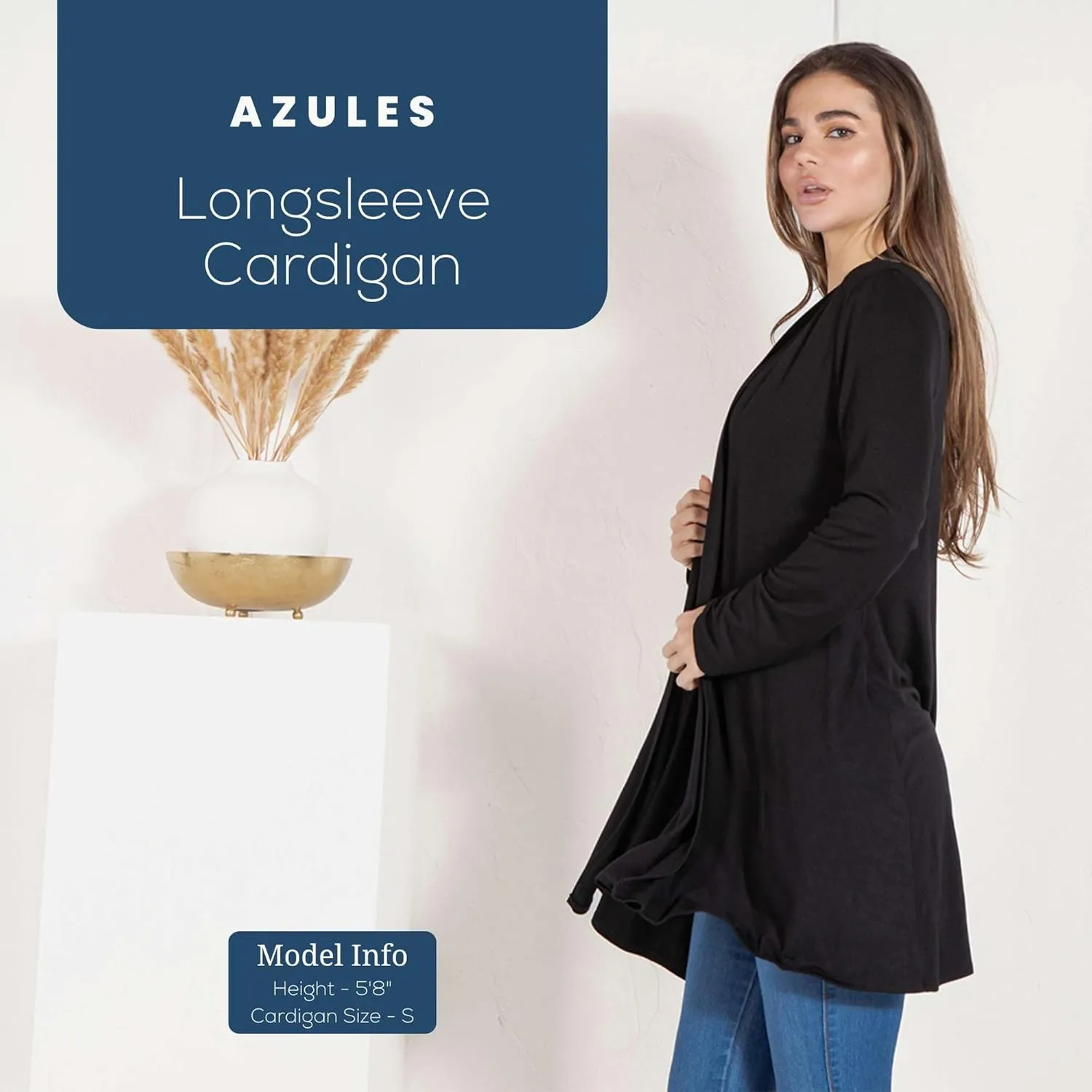 Azules Lightweight Cardigan for Women - Open Front, Flowy, Longer Length & Stylish - Long Sleeve Womens Cardigan Light Jacket