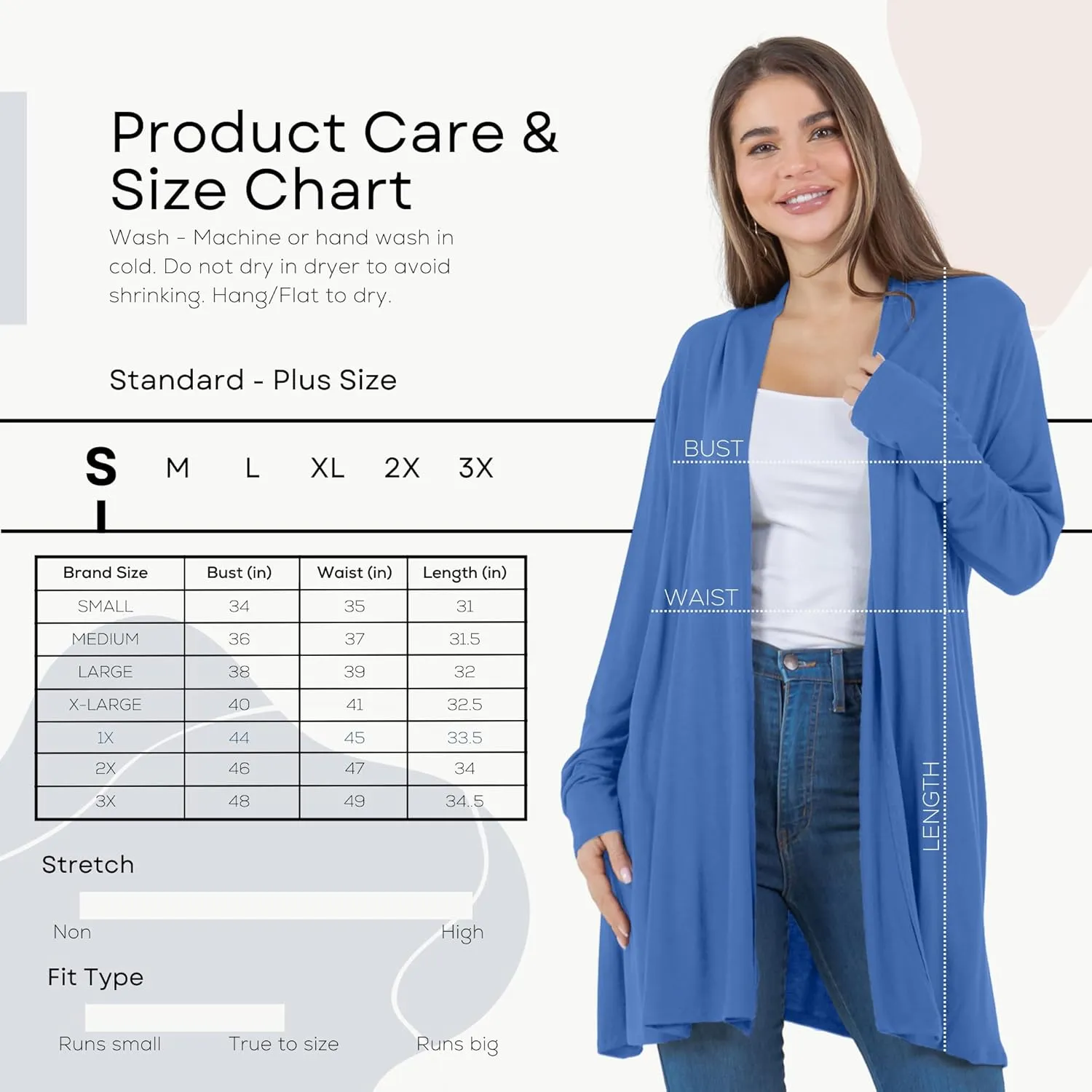 Azules Lightweight Cardigan for Women - Open Front, Flowy, Longer Length & Stylish - Long Sleeve Womens Cardigan Light Jacket