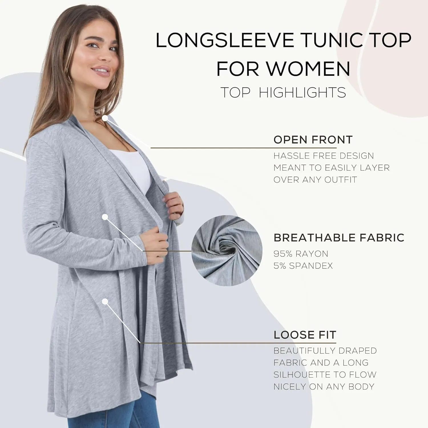 Azules Lightweight Cardigan for Women - Open Front, Flowy, Longer Length & Stylish - Long Sleeve Womens Cardigan Light Jacket