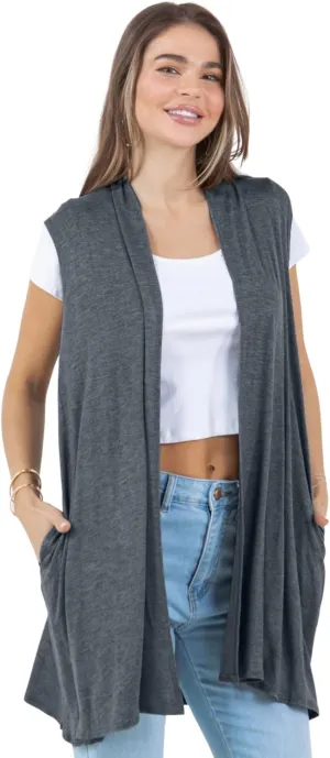Azules Sleeveless Long Cardigans for Women with Side Pockets - Summer Vest Open Front Light Women's Cardigan Dressy Blazer