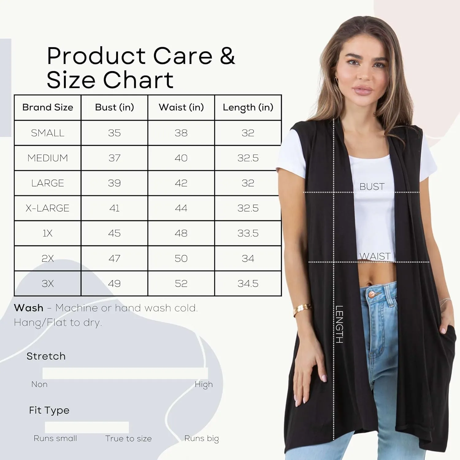 Azules Sleeveless Long Cardigans for Women with Side Pockets - Summer Vest Open Front Light Women's Cardigan Dressy Blazer