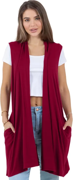 Azules Sleeveless Long Cardigans for Women with Side Pockets - Summer Vest Open Front Light Women's Cardigan Dressy Blazer