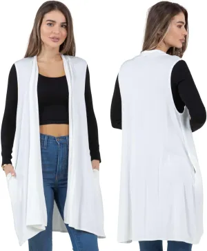 Azules Sleeveless Long Cardigans for Women with Side Pockets - Summer Vest Open Front Light Women's Cardigan Dressy Blazer