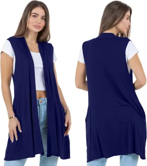 Azules Sleeveless Long Cardigans for Women with Side Pockets - Summer Vest Open Front Light Women's Cardigan Dressy Blazer
