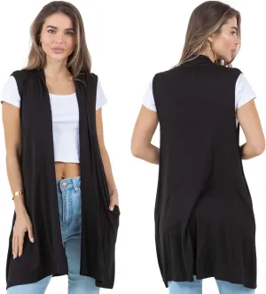 Azules Sleeveless Long Cardigans for Women with Side Pockets - Summer Vest Open Front Light Women's Cardigan Dressy Blazer