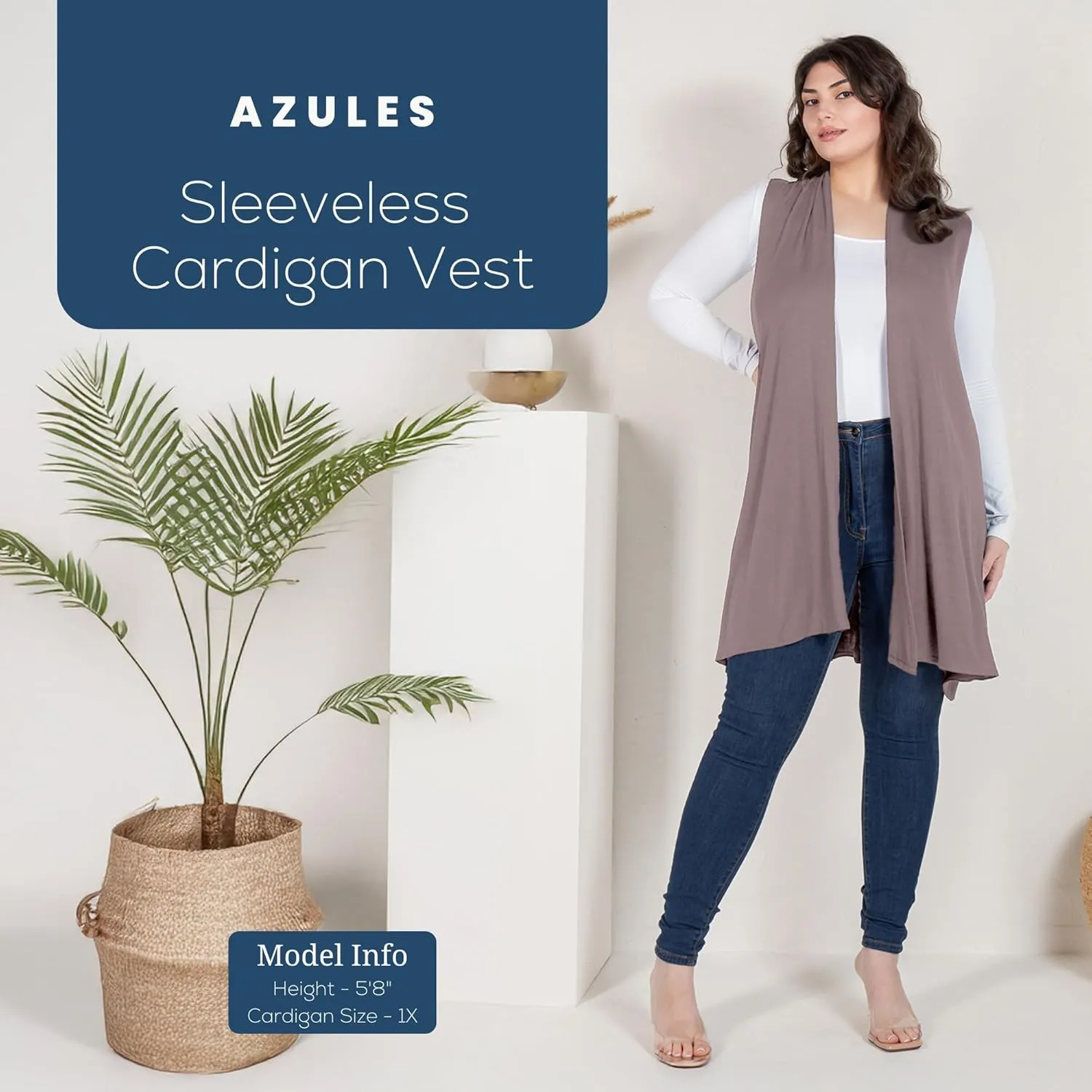Azules Sleeveless Long Cardigans for Women with Side Pockets - Summer Vest Open Front Light Women's Cardigan Dressy Blazer