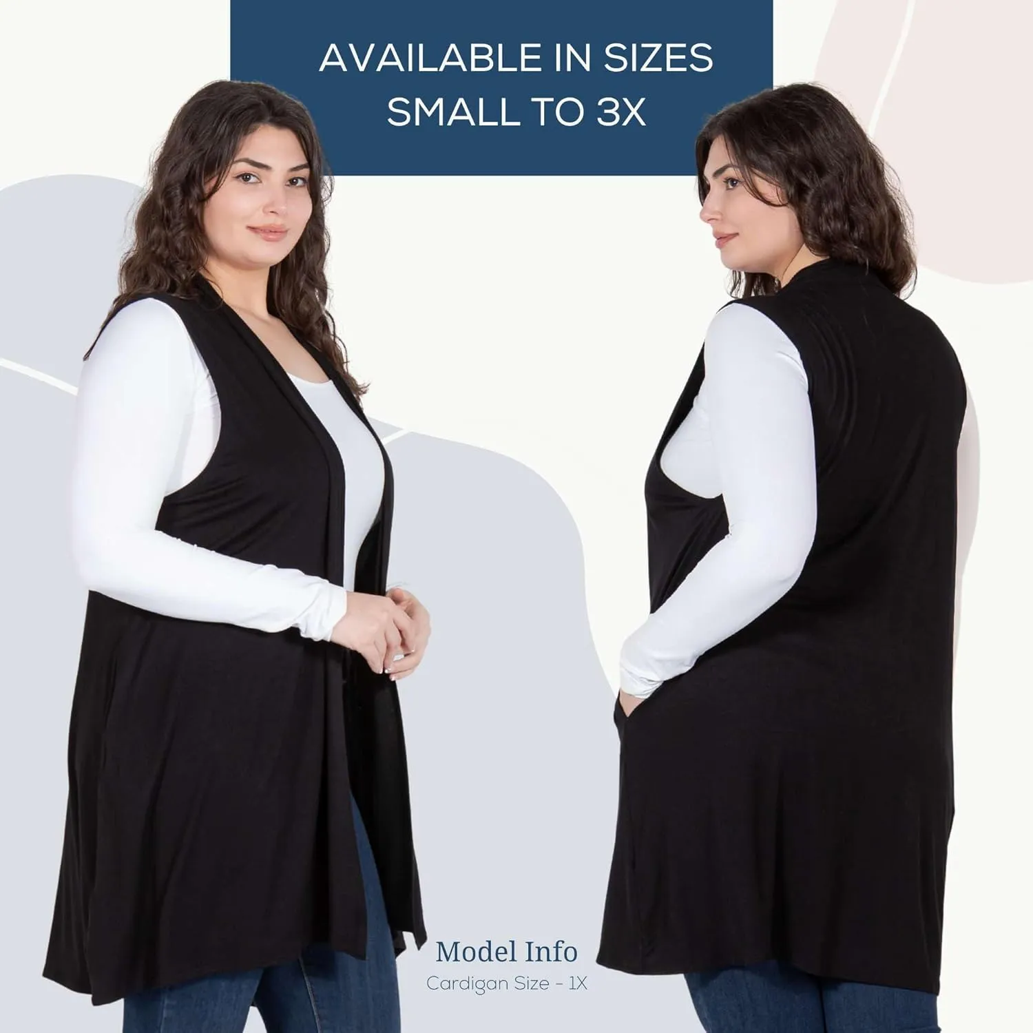 Azules Sleeveless Long Cardigans for Women with Side Pockets - Summer Vest Open Front Light Women's Cardigan Dressy Blazer