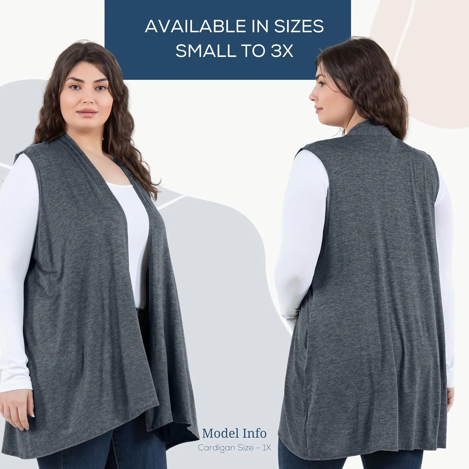 Azules Sleeveless Long Cardigans for Women with Side Pockets - Summer Vest Open Front Light Women's Cardigan Dressy Blazer