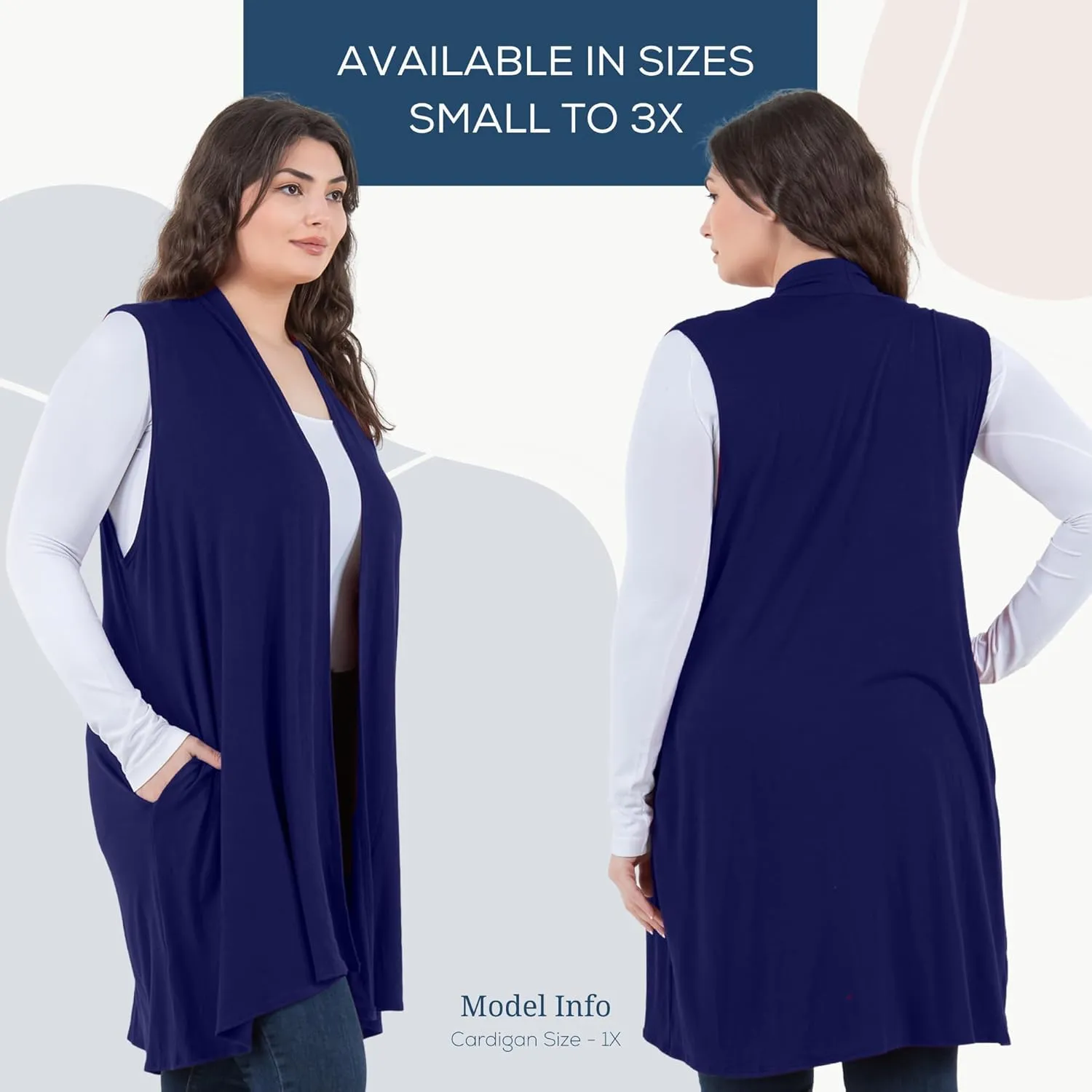 Azules Sleeveless Long Cardigans for Women with Side Pockets - Summer Vest Open Front Light Women's Cardigan Dressy Blazer