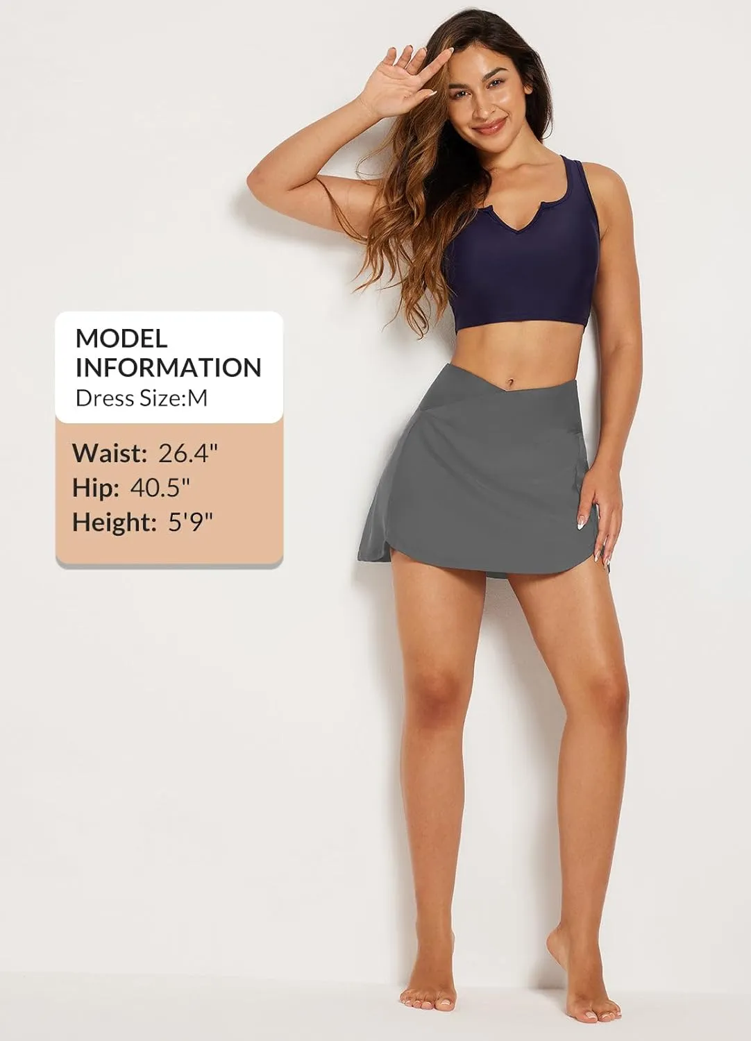 baleaf Women's Swim Skirt Bottoms High Waisted Pleated Skorts Boxer Liner with Pockets Swimsuits