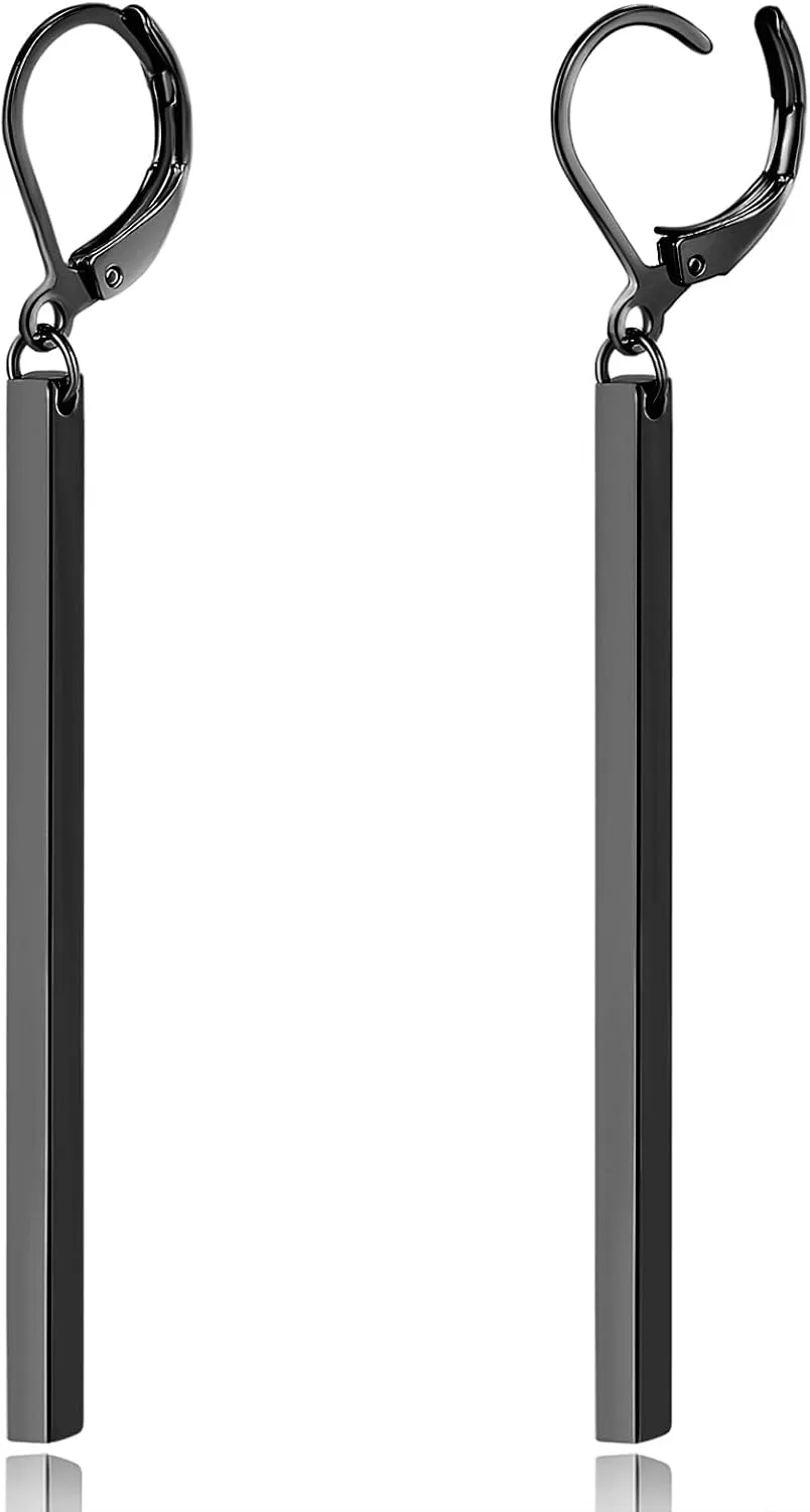 Bar Drop Earrings for Women - Hypoallergenic for Sensitive Skin 316L Stainless Steel Dangle Earrings with Hoop, Trendy Simple Unique Chic Fashion Accessory