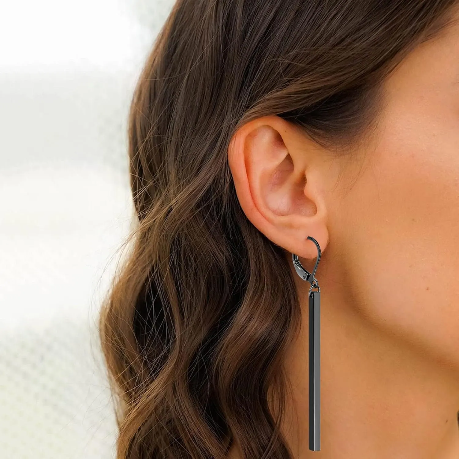 Bar Drop Earrings for Women - Hypoallergenic for Sensitive Skin 316L Stainless Steel Dangle Earrings with Hoop, Trendy Simple Unique Chic Fashion Accessory