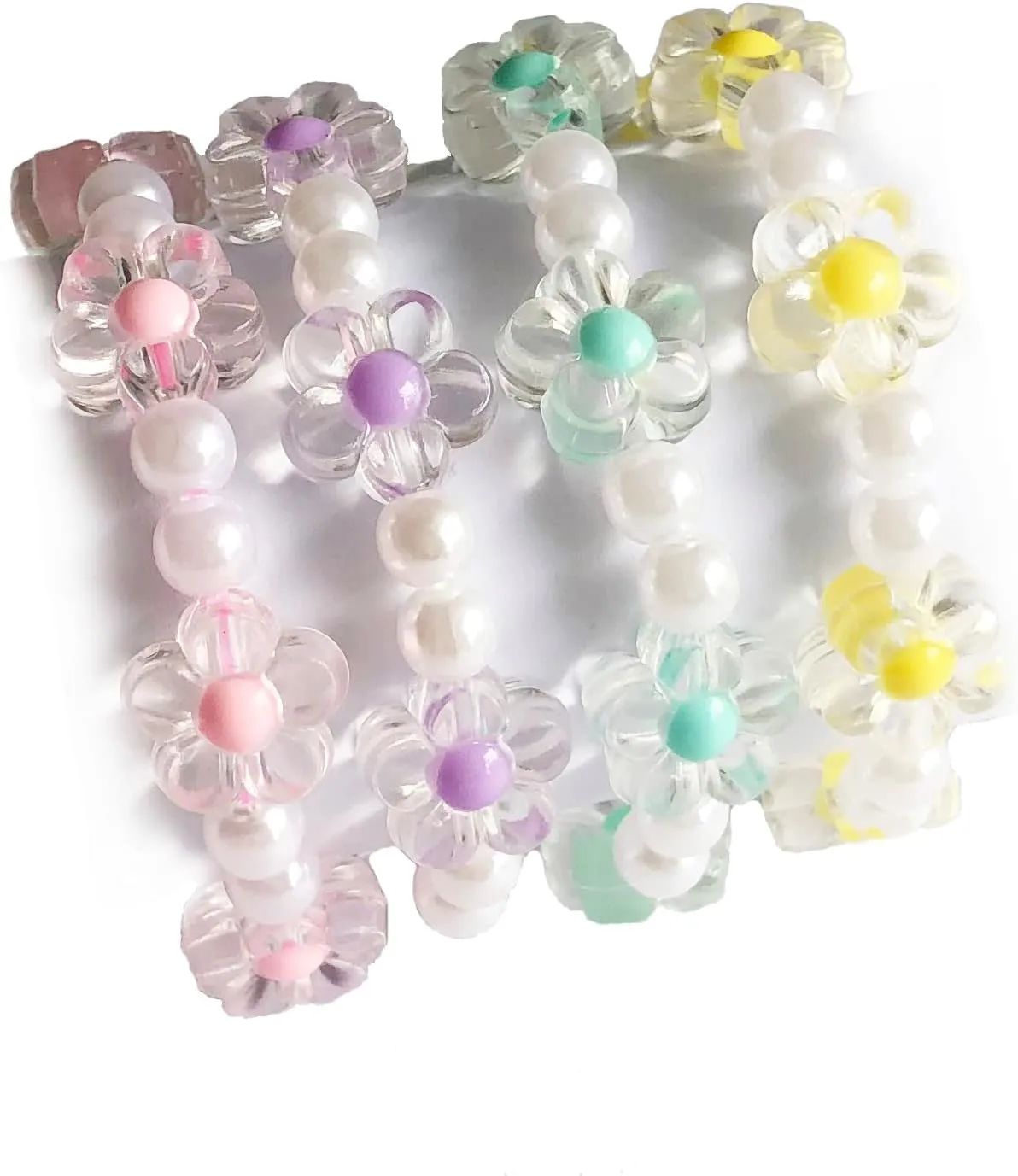 Beaded Flower Bracelet,Cute Handmade Elastic Beads Bracelets for Women Jewelry Set