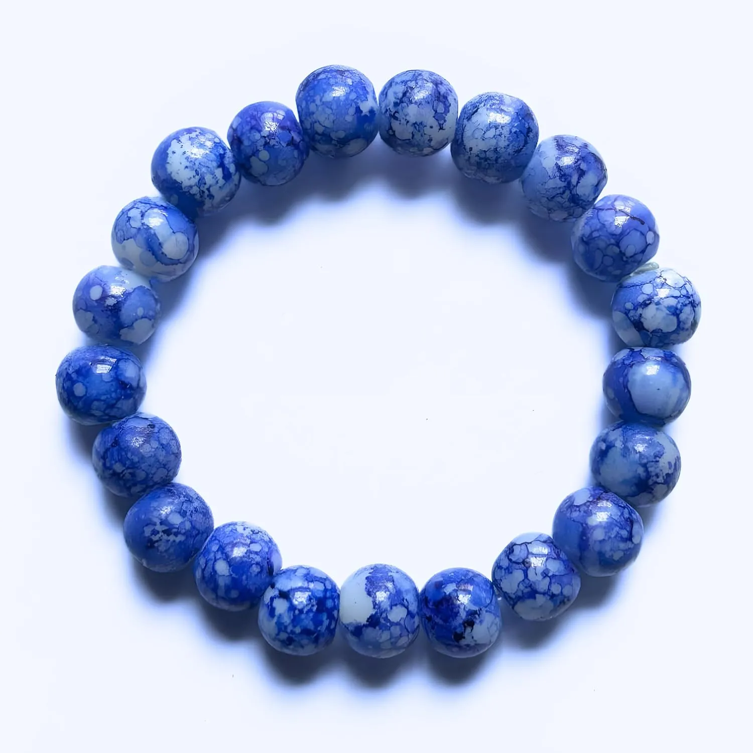 Beaded Stretch Bracelet for Women Crystal Stone Bracelets Round Beads Stretch Bracelet Unisex Jewelry for Women Men Girls Gifts (Unisex) (Blue-White)
