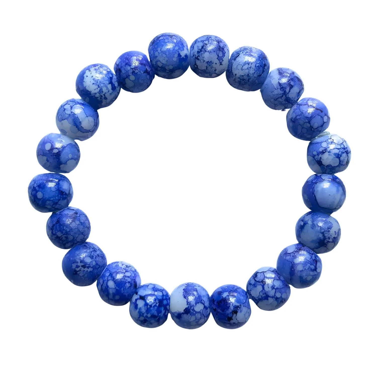 Beaded Stretch Bracelet for Women Crystal Stone Bracelets Round Beads Stretch Bracelet Unisex Jewelry for Women Men Girls Gifts (Unisex) (Blue-White)