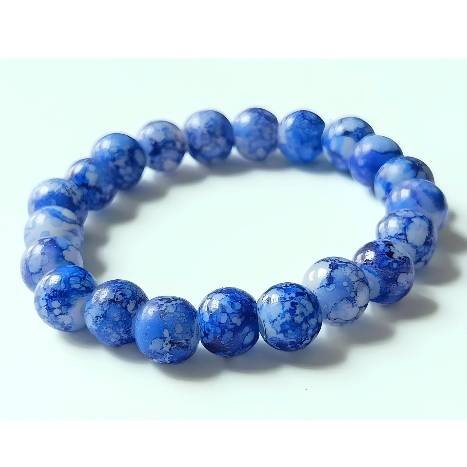 Beaded Stretch Bracelet for Women Crystal Stone Bracelets Round Beads Stretch Bracelet Unisex Jewelry for Women Men Girls Gifts (Unisex) (Blue-White)