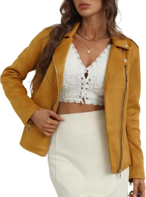 Bellivera Women Faux Leather Motorcycle Jacket Trendy Moto Biker Casual Spring Coat