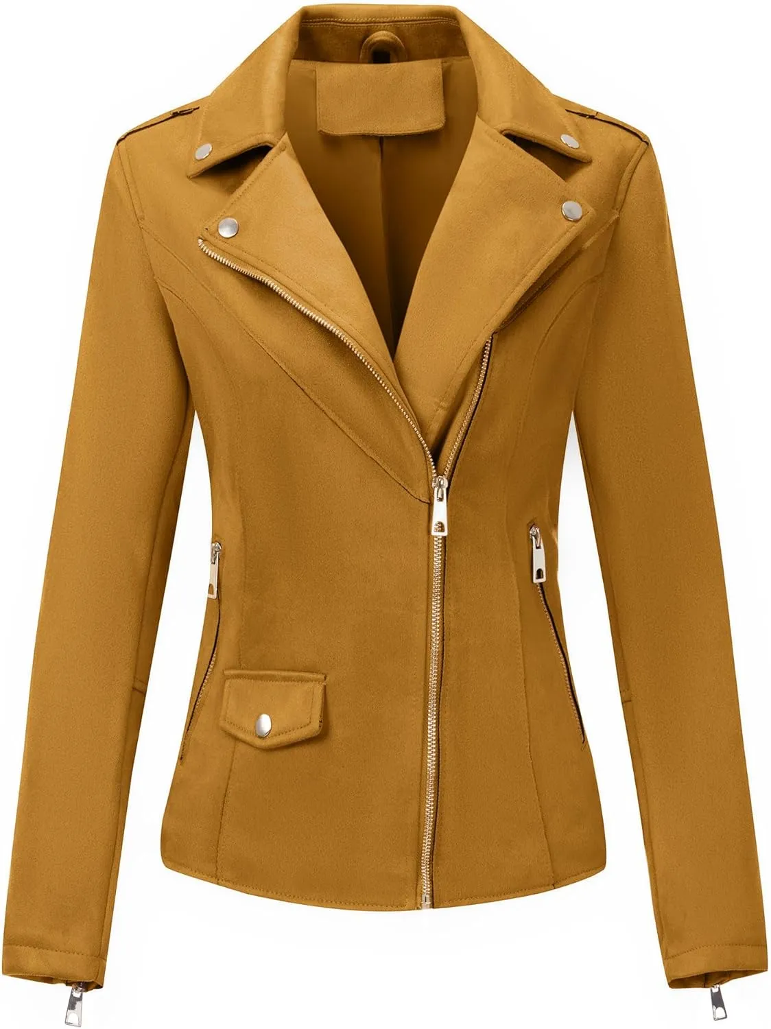 Bellivera Women Faux Leather Motorcycle Jacket Trendy Moto Biker Casual Spring Coat
