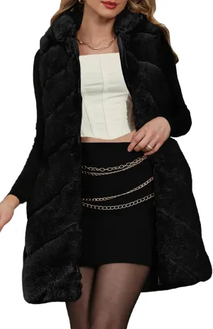 Bellivera Women's Faux Fur Vest Sherpa Fleece Gilet Sleeveless Casual Hooded Jacket Shearling Warm Fluffy Coat