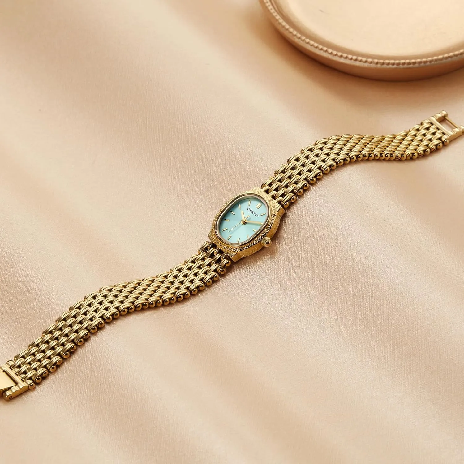 BERNY Gold Watches for Women Oval Ladies Small Watch Quartz Movement 3ATM Waterproof Female Wrist Watch Small and Exquisite Tools Included