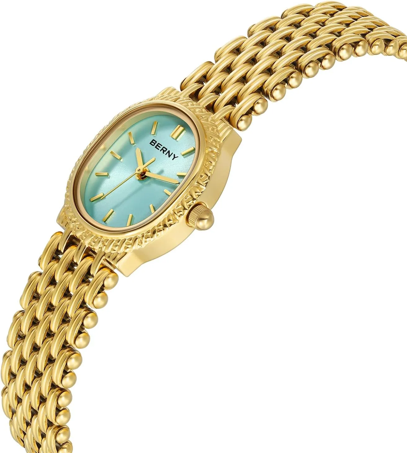 BERNY Gold Watches for Women Oval Ladies Small Watch Quartz Movement 3ATM Waterproof Female Wrist Watch Small and Exquisite Tools Included