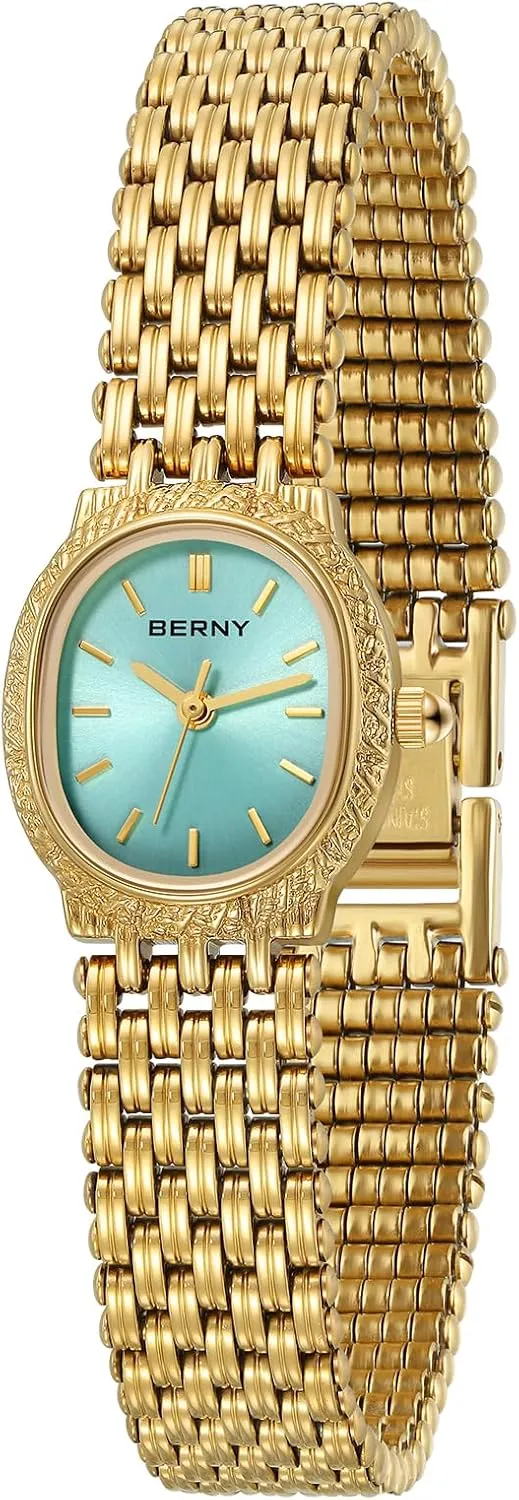 BERNY Gold Watches for Women Oval Ladies Small Watch Quartz Movement 3ATM Waterproof Female Wrist Watch Small and Exquisite Tools Included