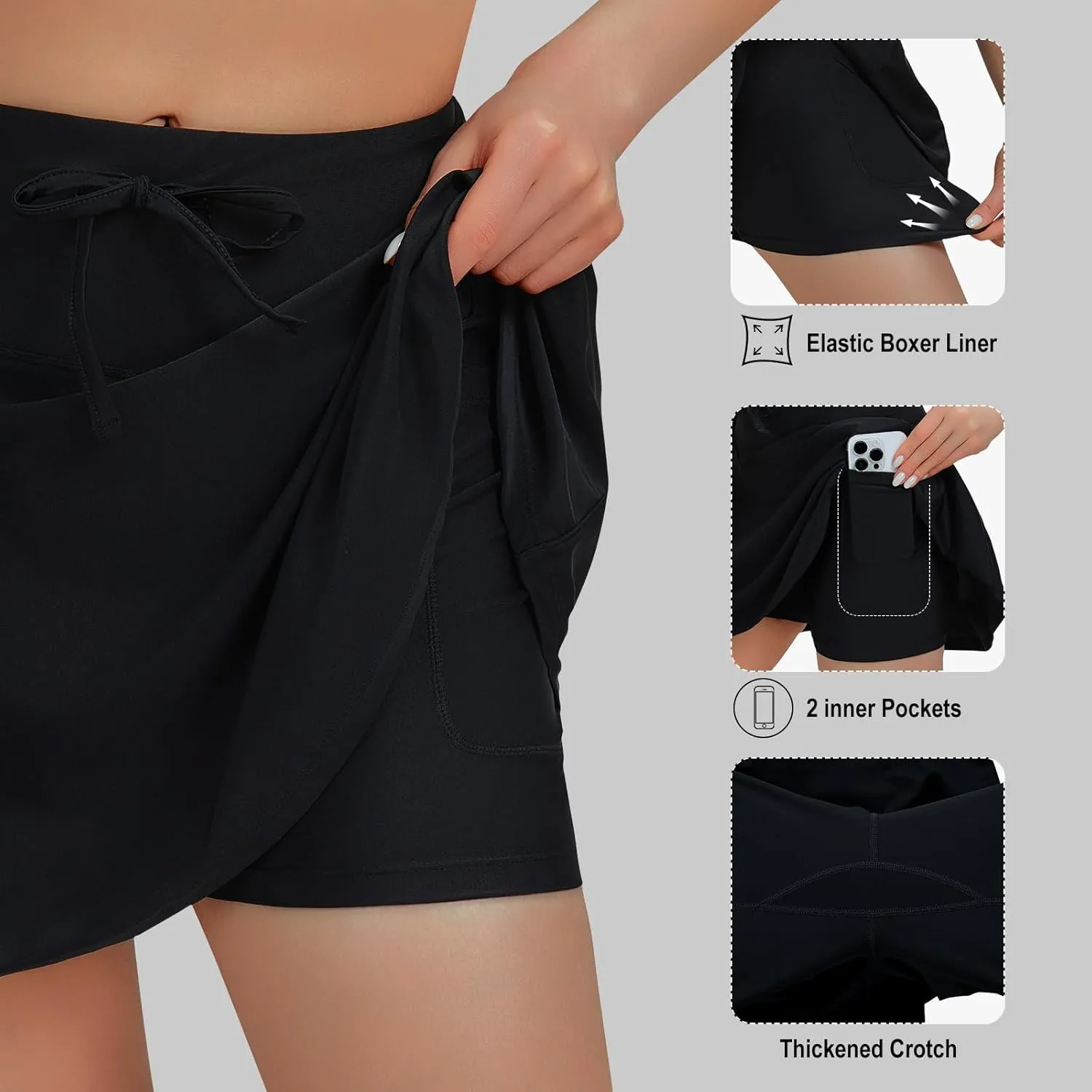 beroy Women's High Waisted Swim Skirt Bathing Suit Bottom Tummy Control Tankini Swimsuit Skort with Zipper Pockets