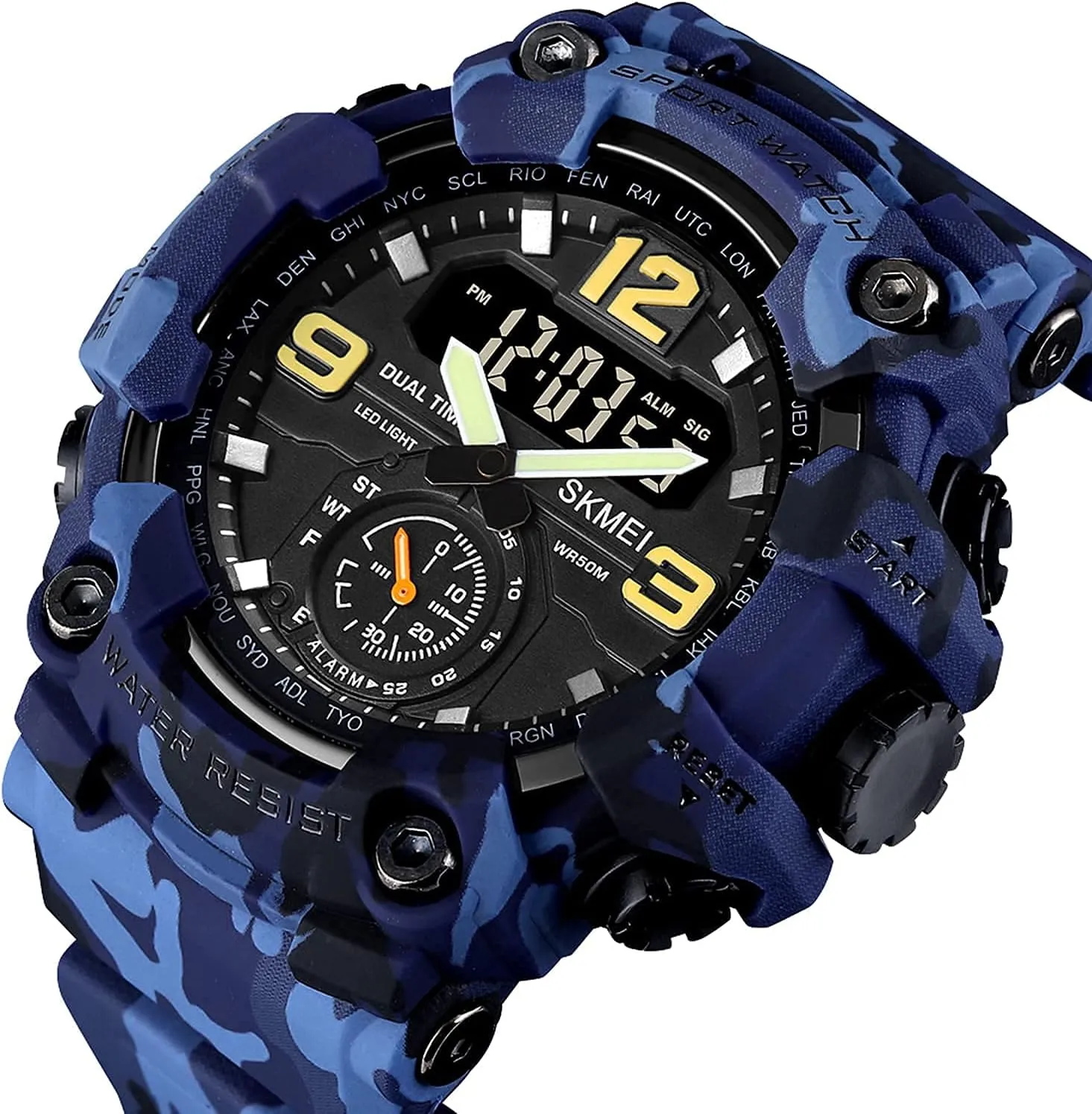 BESTKANG Large Face Outdoor Digital Sports Watches Mens Dual Dial Tactical Waterproof Watches LED Backlight Stopwatch Alarm Watch for Men
