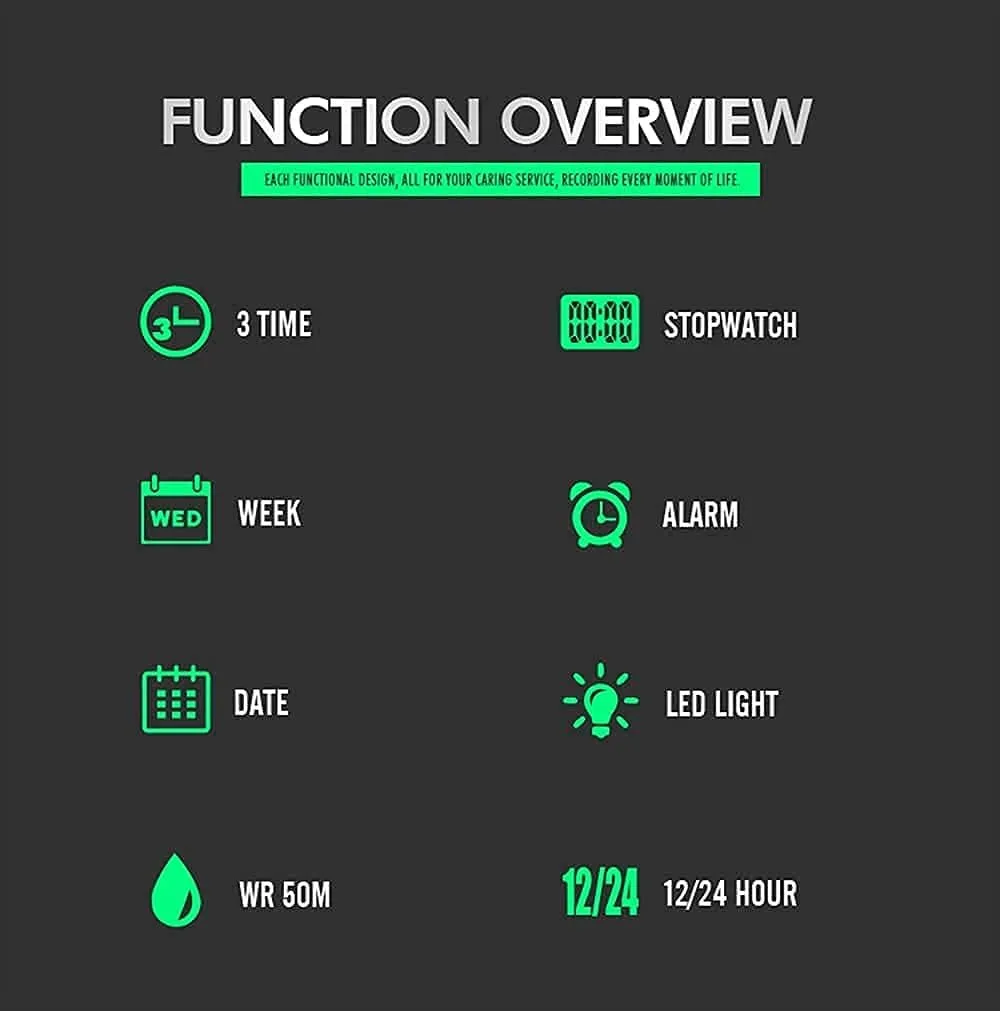 BESTKANG Large Face Outdoor Digital Sports Watches Mens Dual Dial Tactical Waterproof Watches LED Backlight Stopwatch Alarm Watch for Men