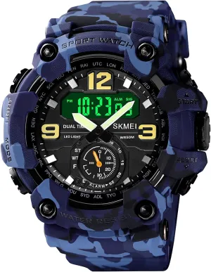 BESTKANG Large Face Outdoor Digital Sports Watches Mens Dual Dial Tactical Waterproof Watches LED Backlight Stopwatch Alarm Watch for Men