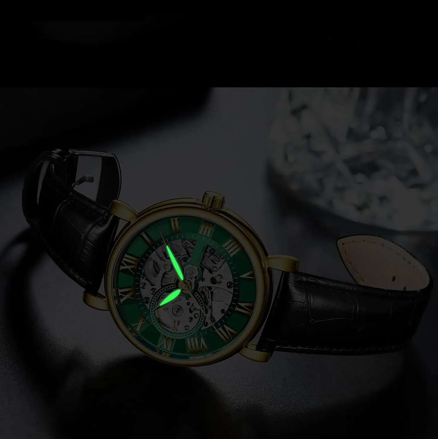 BESTKANG Mechanical Men's Watch Roman Numeral Hollow Dial Fashion Waterproof Leather Strap Automatic Watches for Men