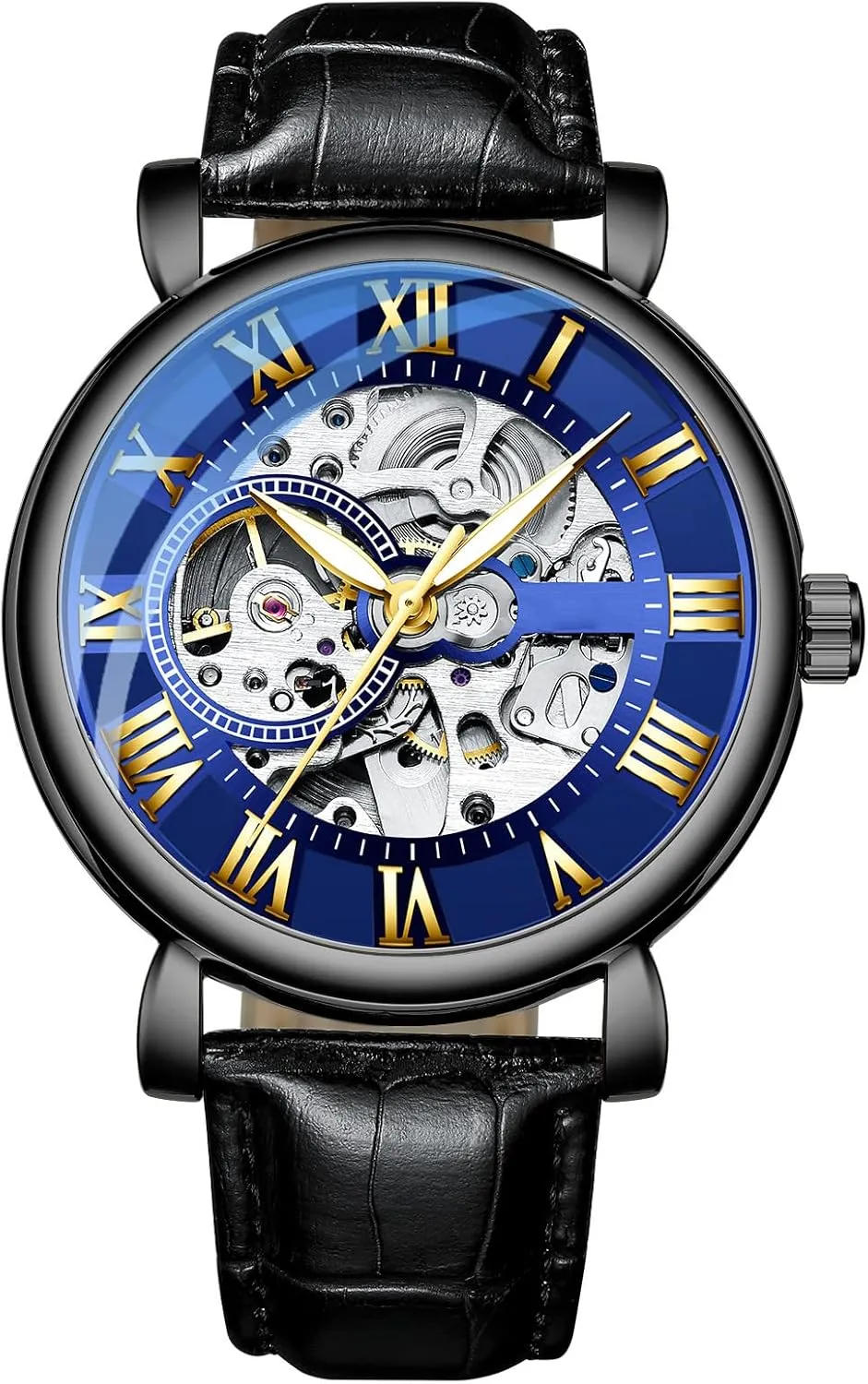 BESTKANG Mechanical Men's Watch Roman Numeral Hollow Dial Fashion Waterproof Leather Strap Automatic Watches for Men