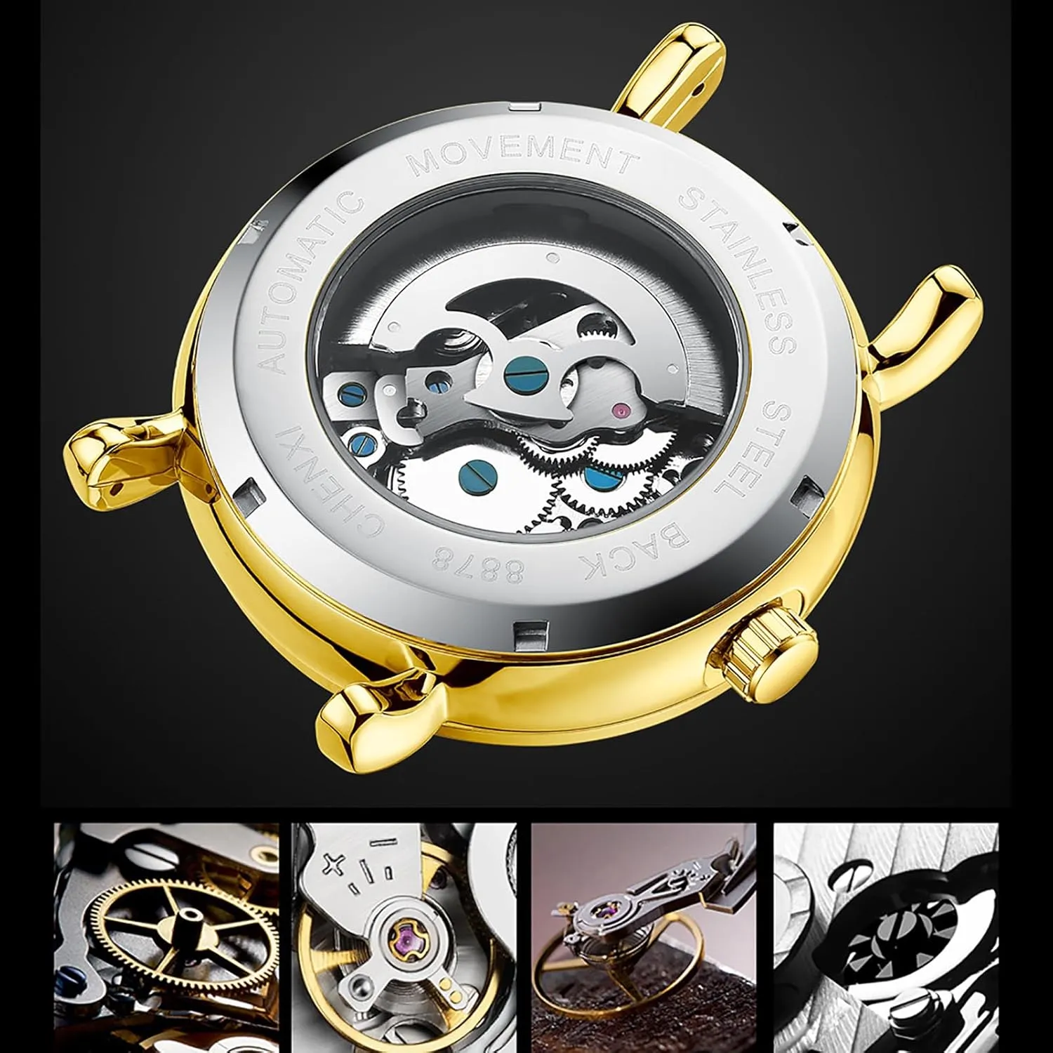 BESTKANG Mechanical Men's Watch Roman Numeral Hollow Dial Fashion Waterproof Leather Strap Automatic Watches for Men