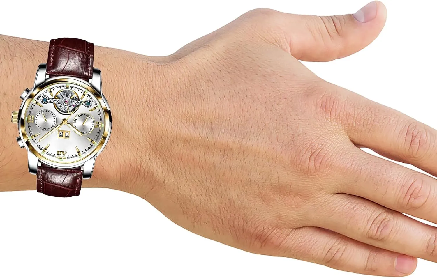 BESTKANG Men's Casual Leather WatchMens Luxury Skeleton Automatic Mechanical Wrist Watches for Men